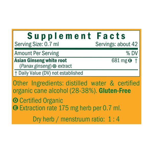 Asian Ginseng/Panax Ginseng Supplement Facts Label