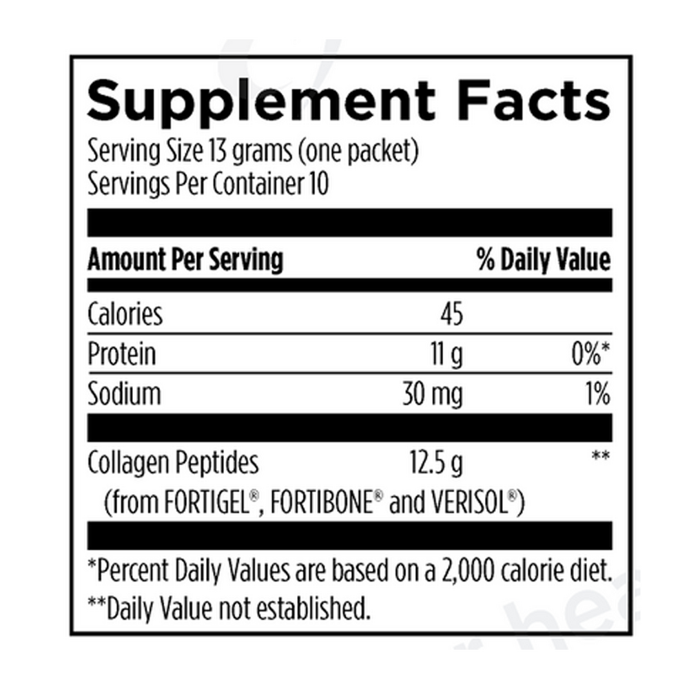 Whole Body Collagen Supplement Facts Label