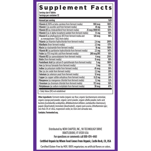 Tiny Tabs Multivitamin Supplement Facts Label