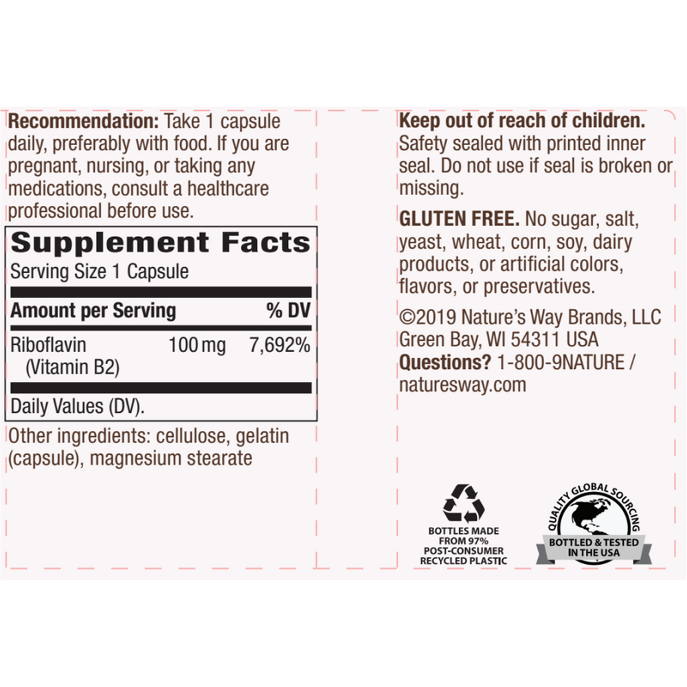 Riboflavin Supplement Facts Label