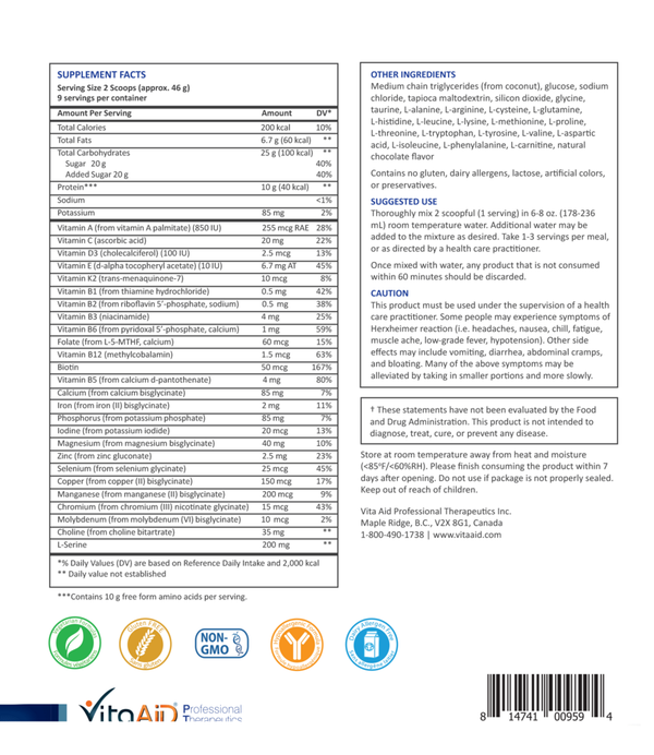 Elemental Nutrition (Chocolate) Supplement Facts Label