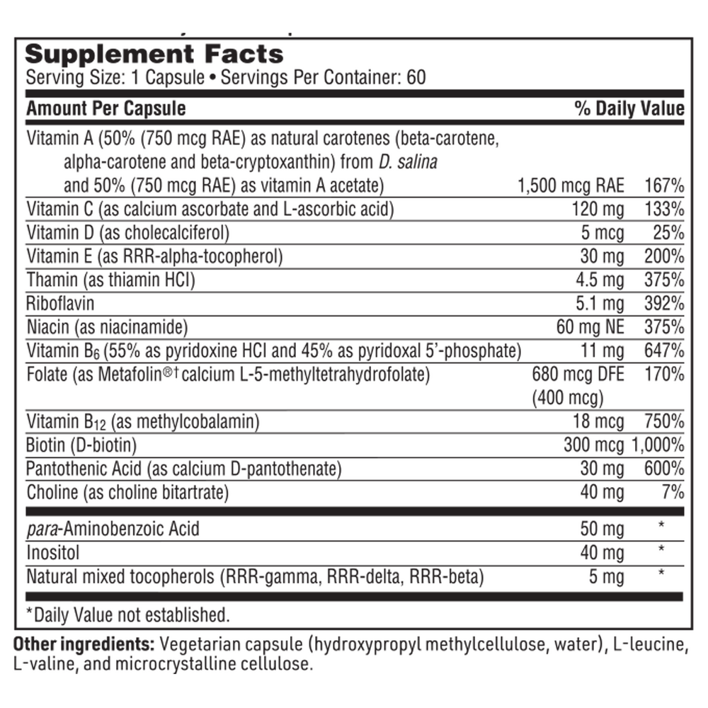 Multi-Vitamin Complex Supplement Facts Label