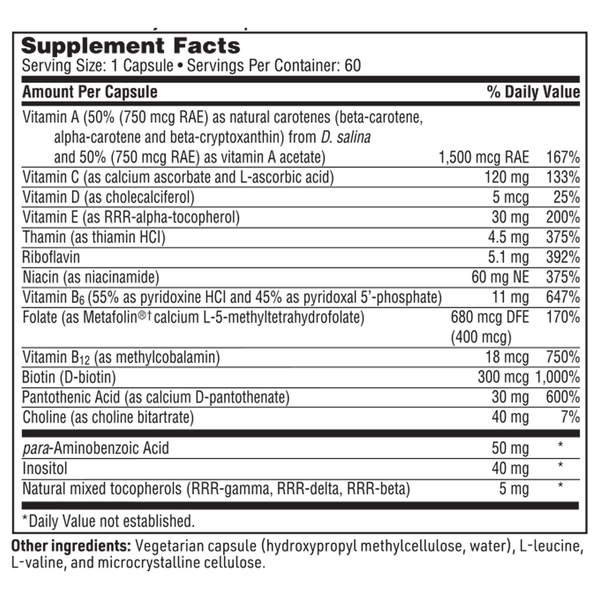 Multi-Vitamin Complex Supplement Facts Label