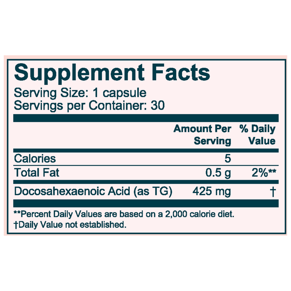 Advanced Nutrition Omega 3 DHA Supplement Facts Label