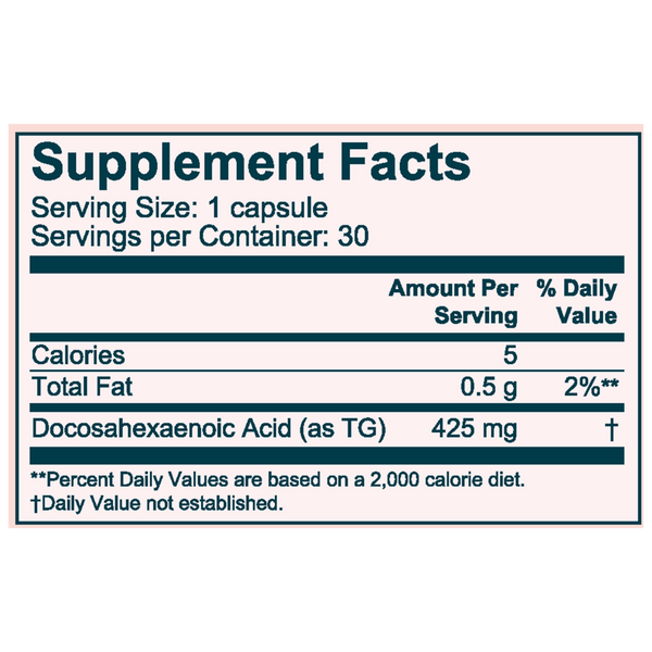 Advanced Nutrition Omega 3 DHA Supplement Facts Label