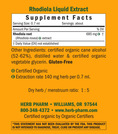 Rhodiola/Rhodiola rosea Supplement Facts Label