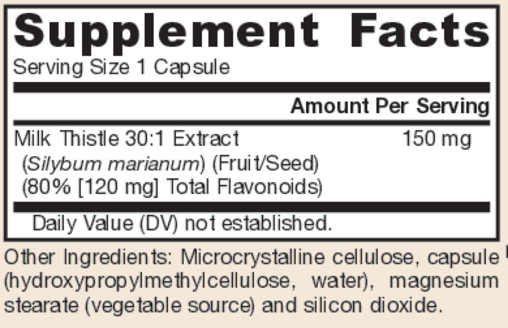 Milk Thistle 150 mg Supplement Facts Label