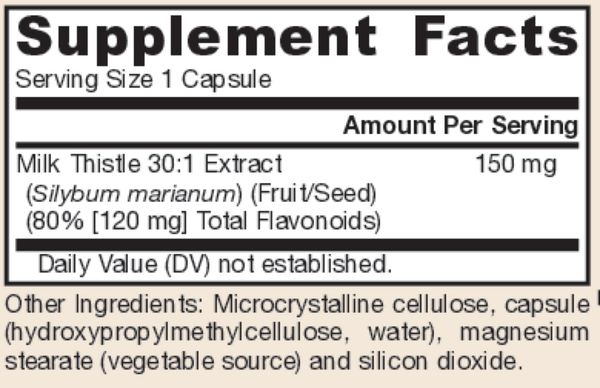 Milk Thistle 150 mg Supplement Facts Label