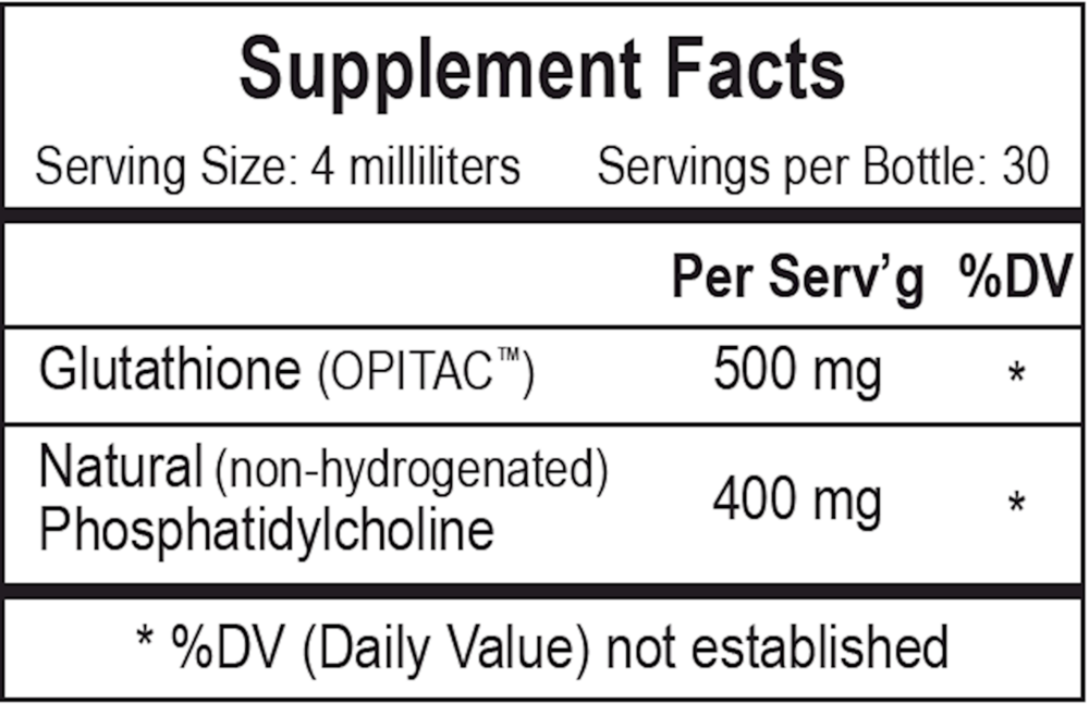 Liposomal Glutathione Supplement Facts Label