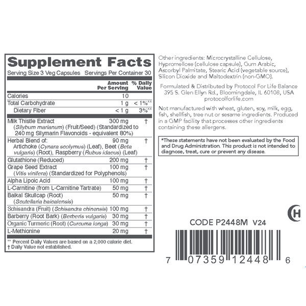 Liver Detox Supplement Facts Label