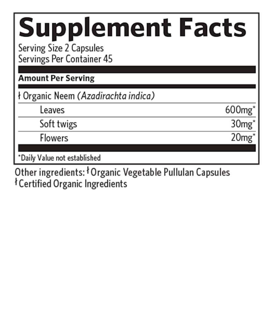 Neem Supplement Facts Label