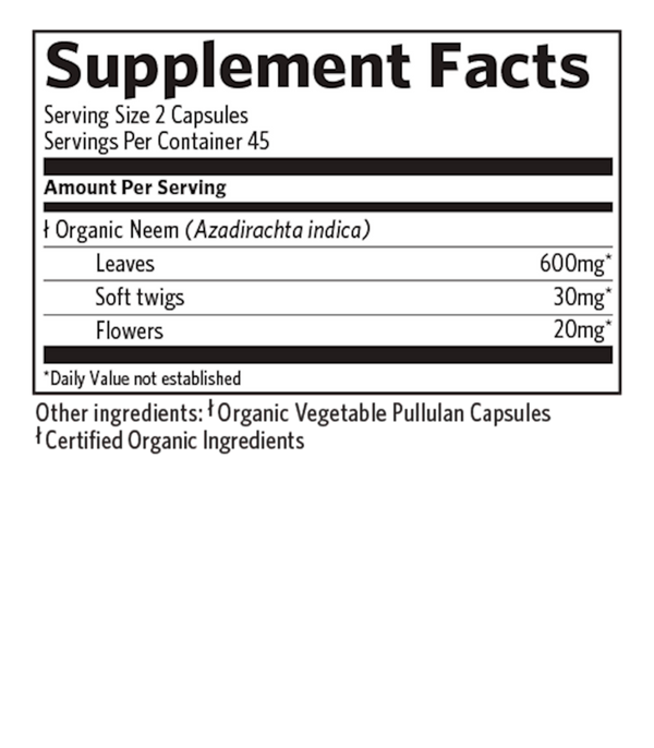 Neem Supplement Facts Label