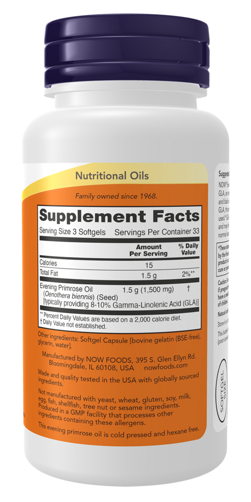 Evening Primrose Oil - 100 Softgels Supplement Facts Label