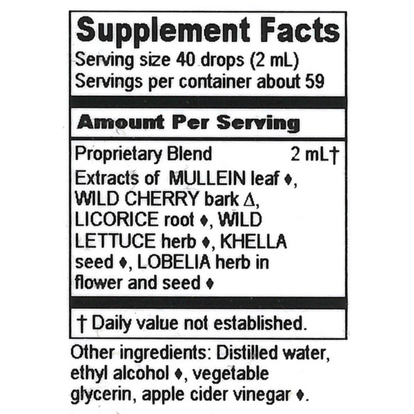 Lung Relief Antispasmodic Supplement Facts Label