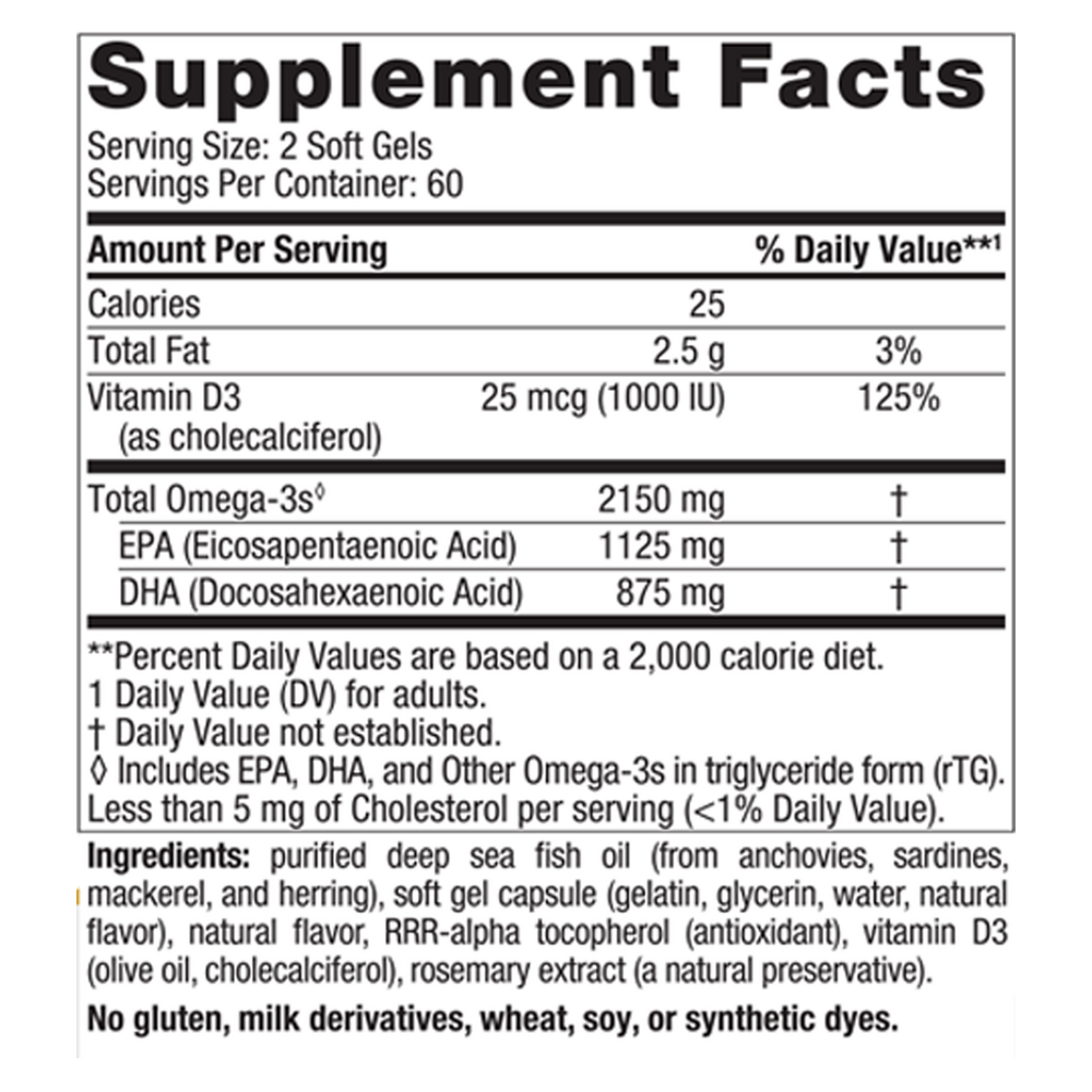 ProOmega 2000-D Soft Gels Supplement Facts Label