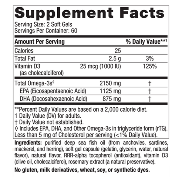 ProOmega 2000-D Soft Gels Supplement Facts Label