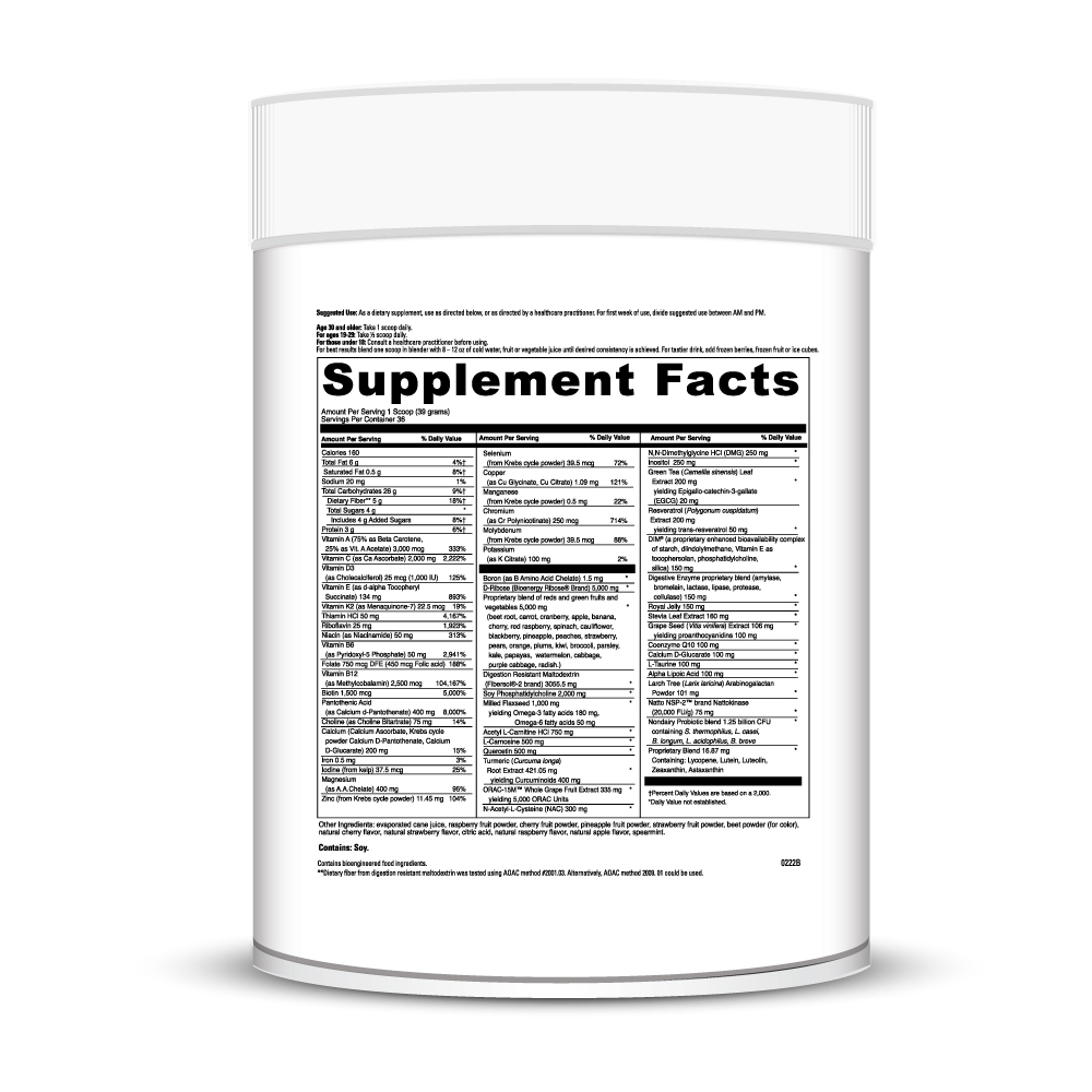Spectra Infinite Nutrition Supplement Facts Label