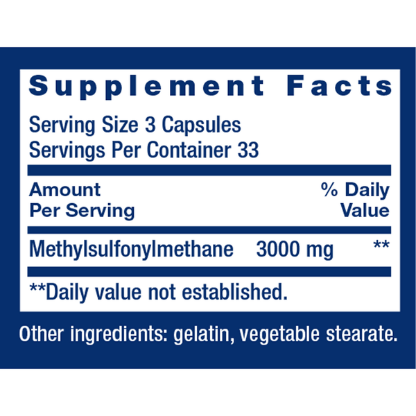 MSM Supplement Facts Label