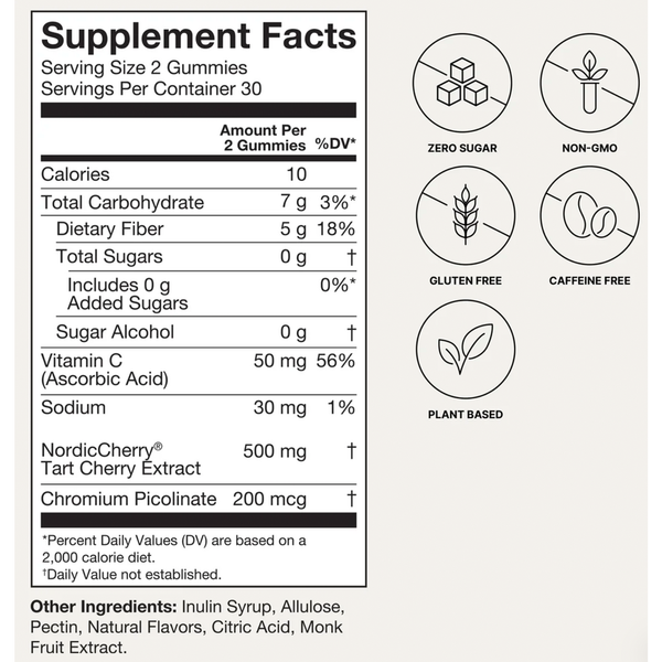 Tart Cherry Gummies Supplement Facts Label