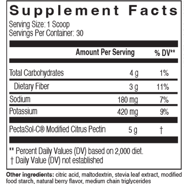 PectaSol Berry Infusion Powder Supplement Facts Label