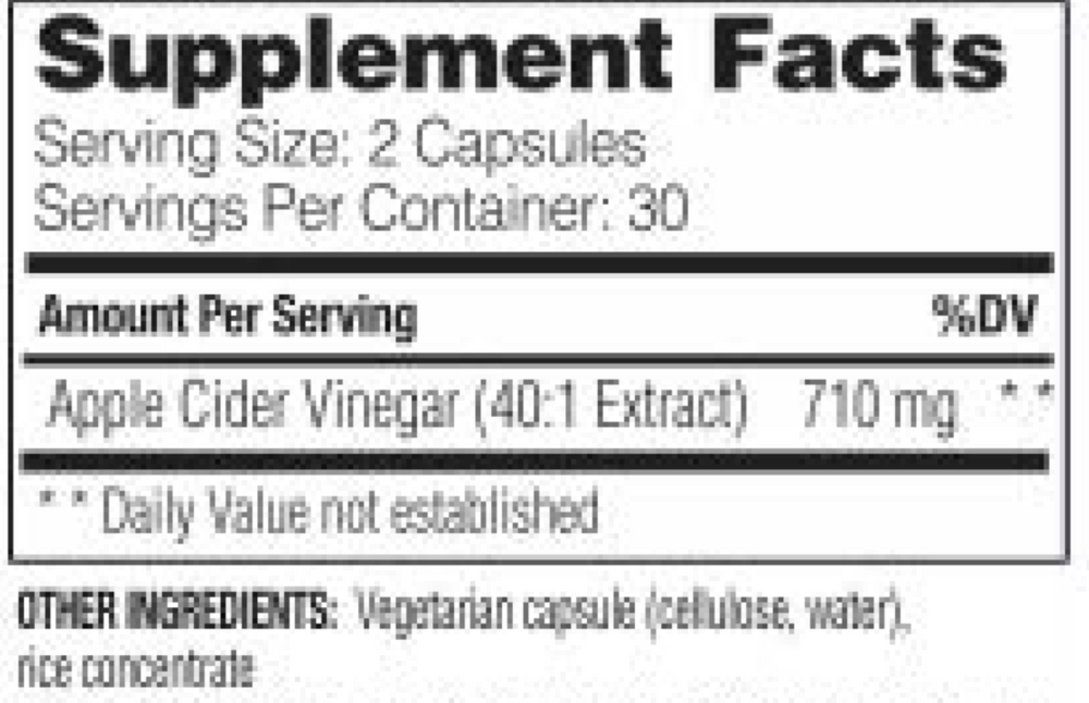 Apple Cider Vinegar Capsules Supplement Facts Label