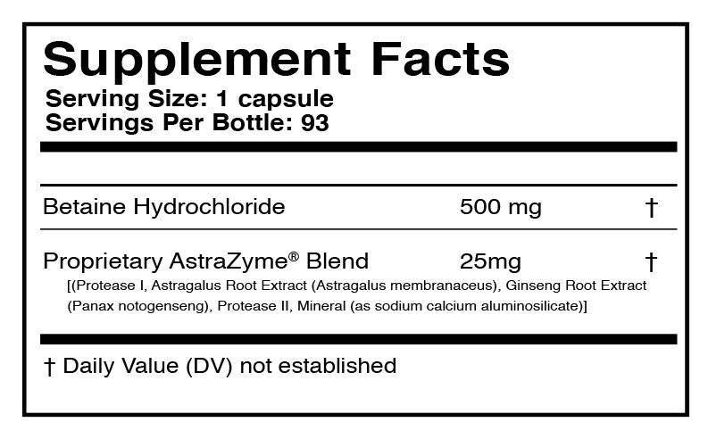 HCL-XYM™ Supplement Facts Label