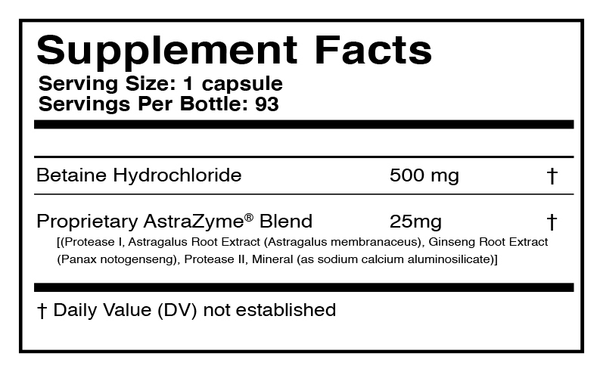 HCL-XYM™ Supplement Facts Label