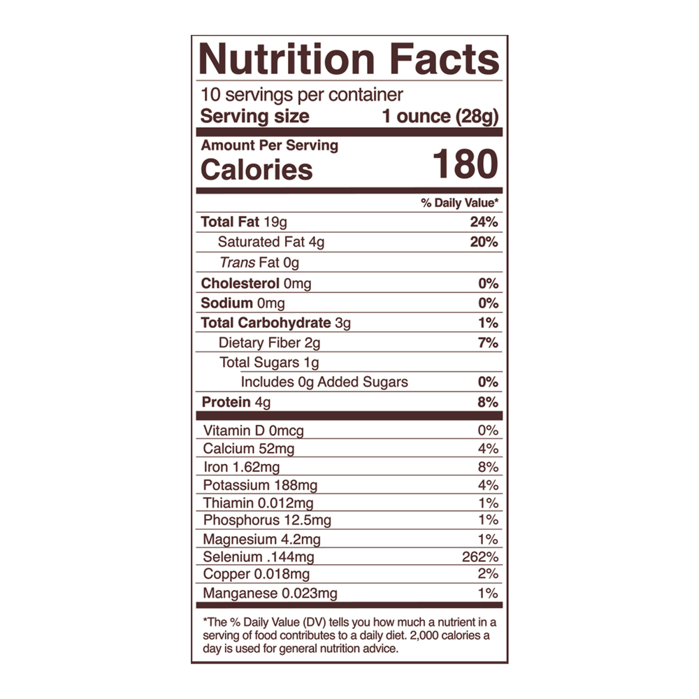 Organic Brazil Nuts Supplement Facts Label