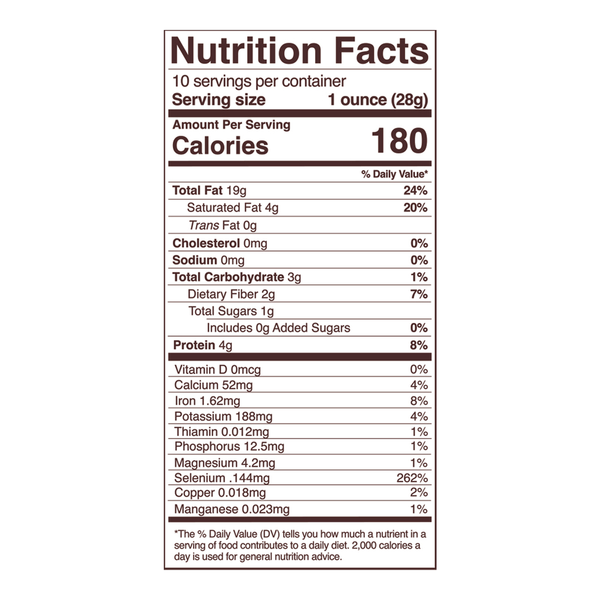 Organic Brazil Nuts Supplement Facts Label