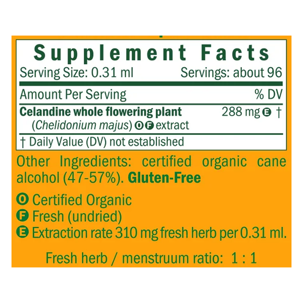 Celandine Supplement Facts Label