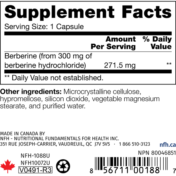 Berberine SAP Supplement Facts Label