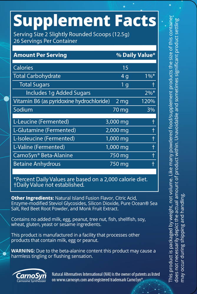 Reload Natural Island Fusion Supplement Facts Label