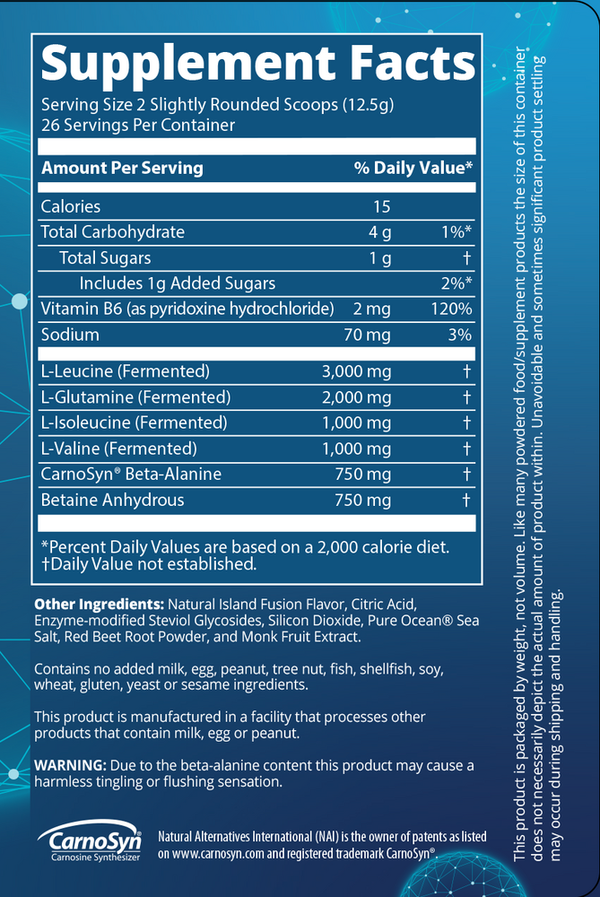 Reload Natural Island Fusion Supplement Facts Label