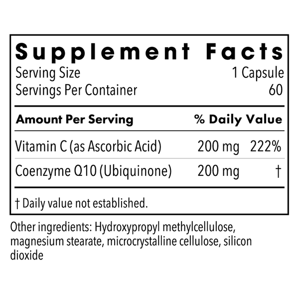 CoQ10 200 mg Supplement Facts Label