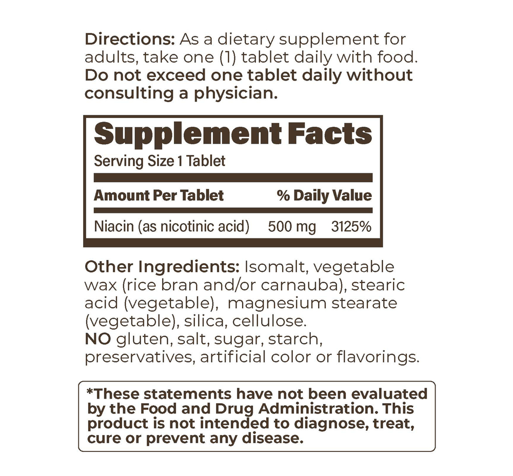 Plain Niacin IR Supplement Facts Label