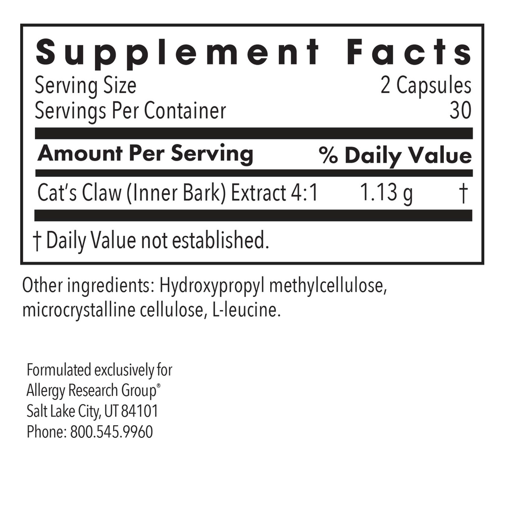 Cat's Claw Supplement Facts Label