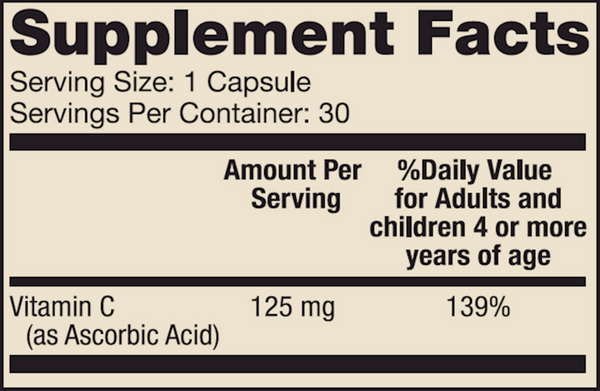 Liposomal Vitamin C for Kids Supplement Facts Label
