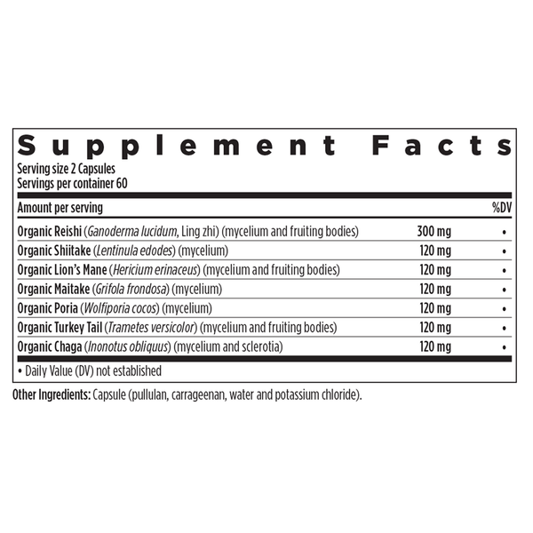 Immune Support Reishi & Shiitake Supplement Facts Label