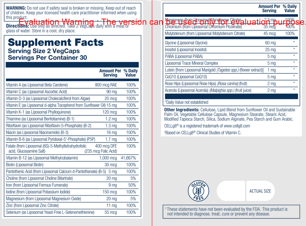 Liposomal Universal MultiVitamin Supplement Facts Label