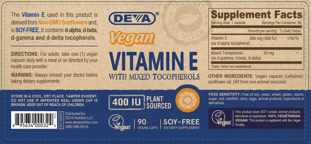 Vitamin E 400 IU-Mixed Tocopherols Supplement Facts Label