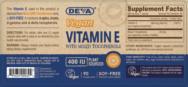 Vitamin E 400 IU-Mixed Tocopherols Supplement Facts Label