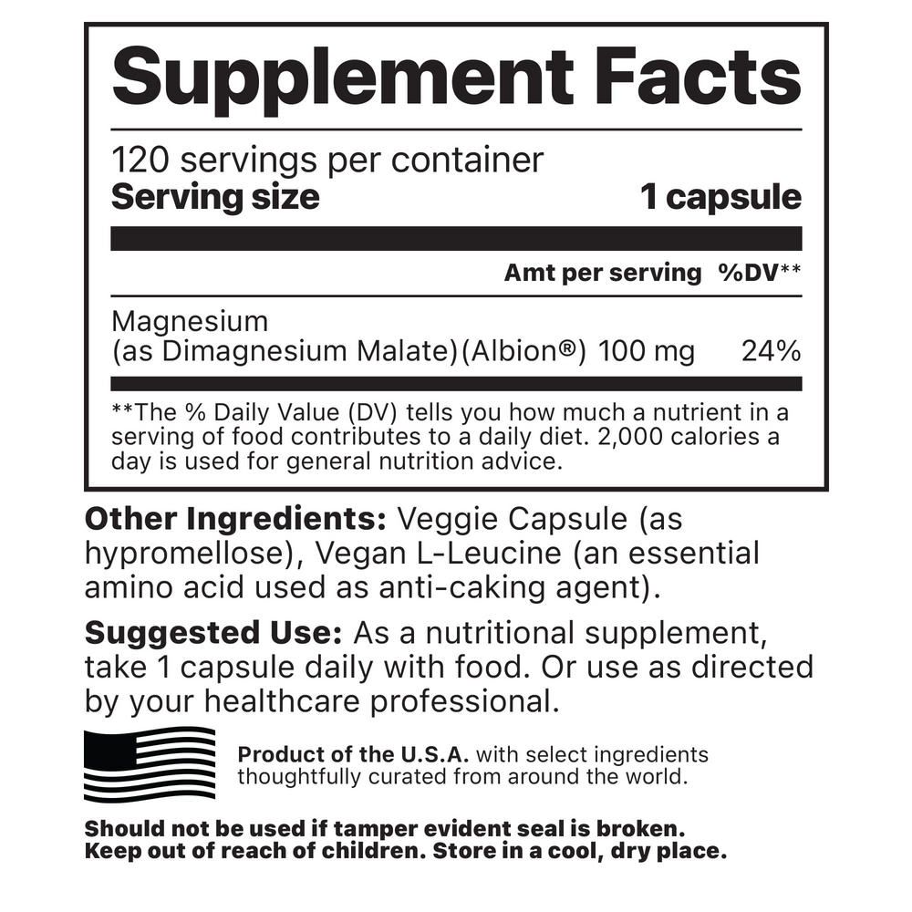 MagPure Malate Supplement Facts Label