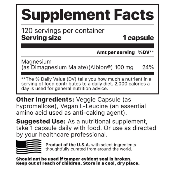 MagPure Malate Supplement Facts Label