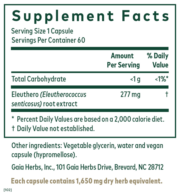 Eleuthero Root Supplement Facts Label