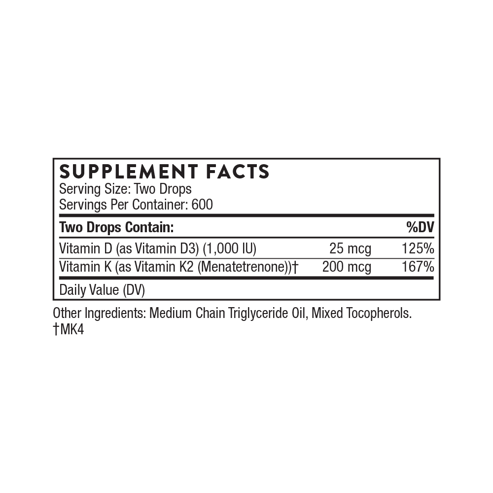 Vitamin D/K2 Liquid Supplement Facts Label