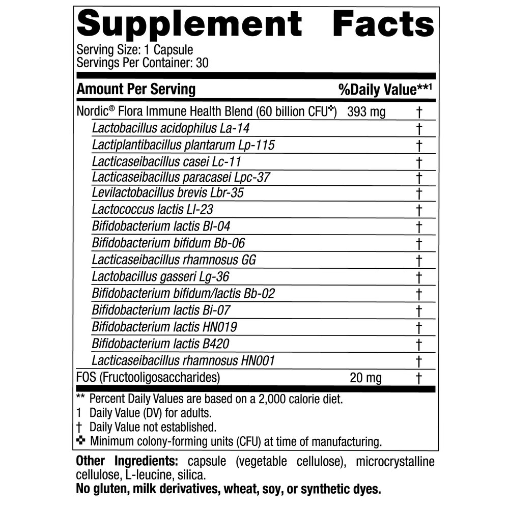 Nordic Flora Probiotic Immune Health Supplement Facts Label