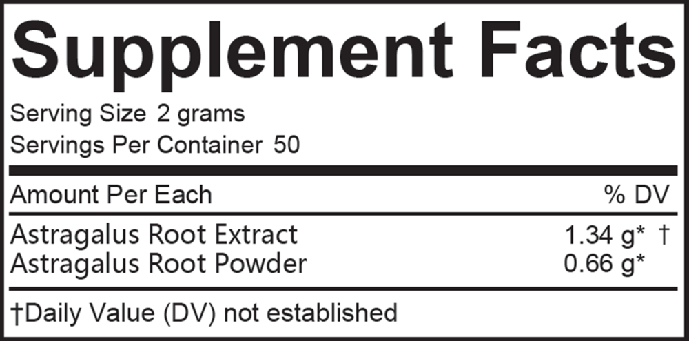 Huang Qi (Astragalus) Supplement Facts Label