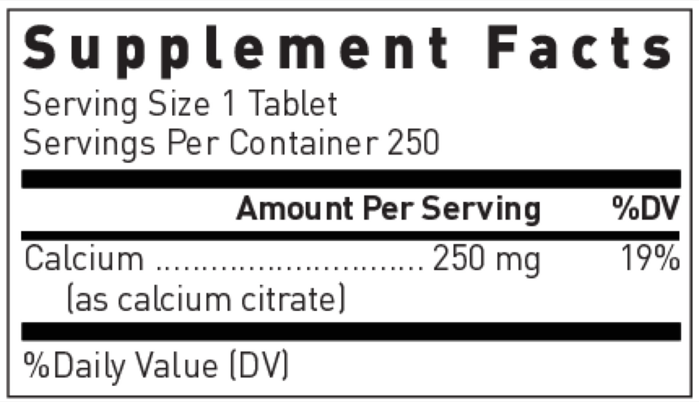 BACKORDER ONLY - Calcium Citrate (250 Mg) Supplement Facts Label