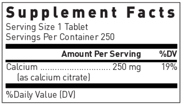 BACKORDER ONLY - Calcium Citrate (250 Mg) Supplement Facts Label