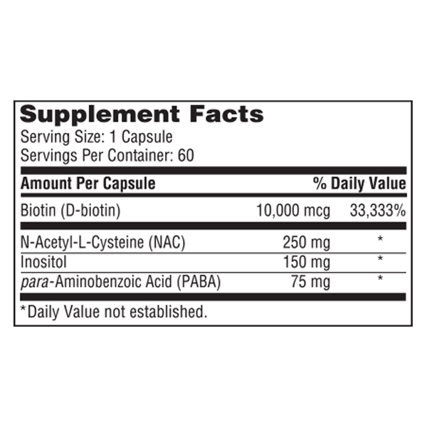 Hair and Nails Formula Supplement Facts Label